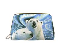 BAAROO Polar Bears Northern Lights - Bolsa de piel para cosméticos, bolsa pequeña con cremallera, estuche organizador de artículos de tocador, color, 5.0cm*10.5cm*20.5cm, Estuche para lápices