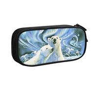 BAAROO Polar Bears Northern Lights - Estuche grande para lápices con 2 compartimentos, estuche organizador para niñas y niños, color, 5.0cm*10.5cm*20.5cm, Estuche para lápices