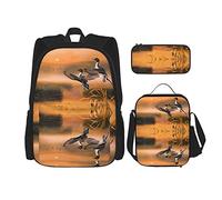 BAAROO Seagulls by The Lake in The Sunset Mochila+bolsa de almuerzo + estuche combinado, lona de poliéster impresa para la escuela Wo, color, 5.0cm*10.5cm*20.5cm, Estuche para lápices