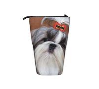 BAAROO Soporte para lápices de pie con lazo Shih Tzu Dog Art Lindo estuche telescópico personalizado para estudiantes papelería estuche grande, color, 5.0cm*10.5cm*20.5cm, Estuche para lápices