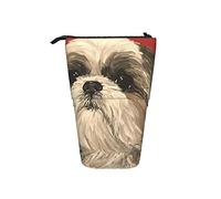 BAAROO Soporte para lápices de pie Shih Tzu Dog Art Cute Red Cosméticos Bolsa Portátil Estudiantes Papelería Estuche Durable Stand Pencil, color, 5.0cm*10.5cm*20.5cm, Estuche para lápices
