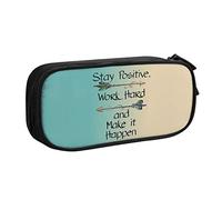 BAAROO Stay Positive Work Hard and Make It Happen - Estuche para lápices, compartimento para bolígrafos, multifuncional, bolsa de maquillaje, organizador de papelería con cremallera para oficina y