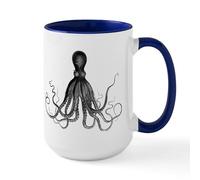 BAAROO Taza de café de cerámica con diseño de pulpo vintage, taza de té de 15 onzas