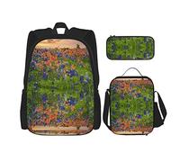 BAAROO Texas Bluebonnets Scenery Mochila+bolsa de almuerzo + estuche combinado, lona de poliéster impresa para escuela, trabajo, viajes, color, 5.0cm*10.5cm*20.5cm, Estuche para lápices