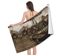 BAAROO Toallas de baño de barco vikingo, grandes, suaves, altamente absorbentes, con impresión personalizada, 130 cm x 80 cm