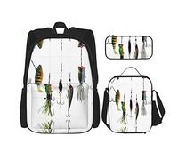 BAAROO Varios tipos de anzuelos de pesca Mochila+bolsa de almuerzo+estuche conjunto combinación,lona de poliéster impresa para el trabajo escolar Tr, color, 5.0cm*10.5cm*20.5cm, Estuche para lápices