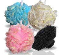 BAAZ PRIME 3 esponjas de lufa extra grandes, 75 g, Lofa de ducha prémium para hombres y mujeres con limpiador facial de silicona, esponja exfoliante para baño, esponja de baño de espuma rica, limpieza