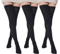 BABAHU Calcetines de algodón extra largos a rayas hasta el muslo para mujer, Altoa única