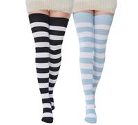 BABAHU Calcetines de algodón extra largos a rayas hasta el muslo para mujer Calcetines altos sobre la rodilla, Altoa única