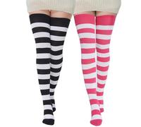 BABAHU Calcetines de algodón extra largos a rayas hasta el muslo para mujer Calcetines altos sobre la rodilla, Altoa única