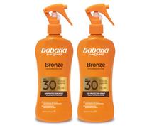 Babaria - Bronceador Crema Solar SPF30 en Spray Pack de 2 | Acelerador Bronceado | Apta Para Pieles Sensibles | Coral Friendly y Biodegradable | Resistente al Agua | Vegano | 200 ml