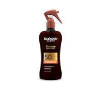 Babaria - Bronceador Cuerpo con Protector Solar 50 en Spray | Acelerador Bronceado | Apta Para Pieles Sensibles | Coral Friendly y Biodegradable | Resistente al Agua | Vegano | 200 ml