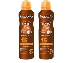 Babaria - Bruma Aceite Seco con SPF 15, Spray Acelerador del Bronceado, Protección Media Contra UVA, UVB e Infrarrojos, Aplicación Invisible y Absorción Inmediata, 100% Vegano - 200 ml (Paquete de 2)