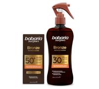 Babaria - Crema Solar Facial 50 Glow + Bronceador Cuerpo con Protector Solar SPF30 en Spray | Acelerador Bronceado | Apta Para Pieles Sensibles | Coral Friendly y Biodegradable | Resistente al Agua