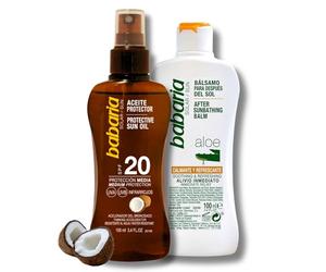 Babaria - Crema Solar Spray Aceite Bronceador con Protección SPF 20 + After Sun Aloe Vera | Acelerador Bronceado con Protector Solar | Babaria Bronceador Cuerpo | Aceite Sola