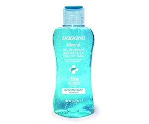 BABARIA - Gel Hidroalcoholico Manos Natural - 50ml | Bote Pequeño desinfectante manos liquido | Sin Perfume | Rapida Absorccion | Hidratente | Gel Desinfectante, Con Algodón Y Rosa Mosqueta | Vegano