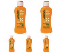 Babaria - Leche Protectora Solar SPF50+ UVA-UVB e Infrarrojos, Acelerador del Bronceado, para Uso Facial y Escote - 100 ml (Paquete de 5)