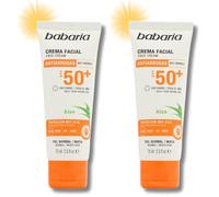 Babaria - Protector Solar Facial 50 Aloe | Protector Solar 50 | Crema Antiarrugas Mujer | Crema Hidratante Facial Mujer | Protección Muy Alta Con Aloe Vera (Paquete de 2)
