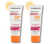 Babaria - Protector Solar Facial 50 Antimanchas Con Rosa Mosqueta | Crema Hidratante Facial Mujer | Crema Rosa Mosqueta Mujer | Bloqueador Solar | 75ml (Paquete de 2)
