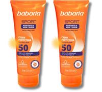 Babaria - Protector Solar Facial 50 Sport | Crema Hidratante Facial Hombre Y Mujer | Bloqueador Solar Protección Muy Alta | Vegano | Biodegrabale Y Coral Friendly | 75 Ml (Paquete de 2)