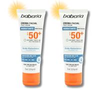 Babaria - Protector Solar Facial Con Acido Hialuronico 50+ | Crema Hidratante Facial Mujer Y Hombre | Acido Hialuronico | Bloqueador Solar | Proteccion Uva Muy Alta (Paquete de 2)