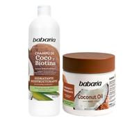 Babaria - Rutina Capilar Hidratante | Champú Hidratante + Mascarilla Pelo Seco y Dañado de Coco y Biotina | Hidratación profunda y reparación de la fibra capilar | Apta para todo Tipo de Cabello