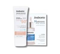 Babaria - Serum Facial Con Acido Hialuronico + Crema Solar Facial 50 con Color | Absorción Rápida