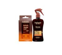 Babaria - Stick Solar Facial 50 Glow + Bronceador Cuerpo con Protector Solar SPF15 en Spray | Crema Solar En Stick Barra Cara | Acelerador Bronceado | Apta Para Pieles Sensibles | Resistente al Agua