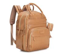 BabbleRoo Mochila de cuero para pañales, bolsa de viaje para bebé, multifunción, impermeable, con cambiador, correas para cochecito y funda para chupete, unisex, marrón claro