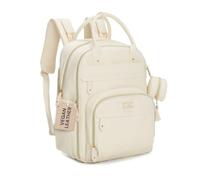 BabbleRoo Mochila de cuero para pañales, bolsa de viaje para bebé, multifunción, impermeable, con cambiador, correas para cochecito y funda para chupete, unisex, color blanco cáscara de huevo