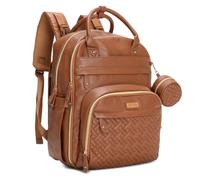 BabbleRoo Mochila de cuero para pañales, bolsa de viaje para bebé, multifunción, impermeable, con cambiador, correas para cochecito y funda para chupete, unisex, marrón natural