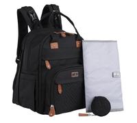 BabbleRoo Mochila para pañales, bolsa de viaje esencial para bebé con cambiador, correas para cochecito y funda para chupete, negro, (XL Black), XL