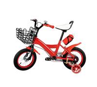 Babeenoo Bicicleta infantil de 12 pulgadas con ruedas estabilizadoras y cesta, con guardabarros trasero, ruedas estabilizadoras de altura ajustable, para niños y niñas (rojo)
