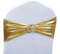 Babenest Cintas con Lazo para sillas, elásticas, con Hebilla Deslizante, universales, para Bodas, Fiestas, Ceremonias, recepciones, decoración de Banquetes, 50 Unidades, Dorado metálico