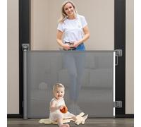 Babepai Puertas retráctiles para Bebes sin taladrar, Puerta retráctil para Perros para Interiores (A-Gris 54 Pulgadas de Ancho x 34 Pulgadas de Alto)