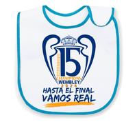 Babero 15 champions hasta el final vamos real para aficionado del fútbol de Madrid - Celeste