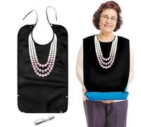 Babero Adulto Impermeable, Reutilizable y Elegante Grande Babero para Personas Mayores Baberos Adultos de Mujer con Coleccionista de Escombros Protector de Ropa para Pacientes de Edad (B Perlas)