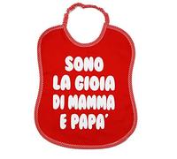 Babero con frases divertidas, 30 x 36 cm, con elástico, color rojo, fabricado en Italia (MAM_PAP)