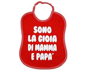 Babero con frases divertidas, 30 x 36 cm, con elástico, color rojo, fabricado en Italia (MAM_PAP)