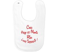 Babero con texto "Chez Papy y Mamie Rien n'est interdit"