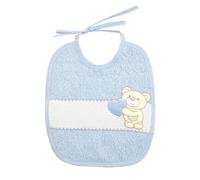 Babero de bebé para bordar Gilly 20 x 23 cm. Babero para bebé con lazos y banda de etamina para el bordado. Algodón 100 % fabricado en Italia, azul claro, cm.20x23