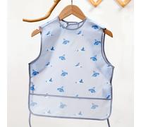 Babero de Manga Corta con Diseño de Gancho y Bucle, Babero con Fácil de Limpiar para Bebés y Niños Pequeños de 6 Meses, Reutilizable con Bolsillo Recolector