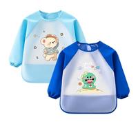 Babero de Manga Larga, Babero con Mangas, 2-3 años, 2 PCS, Azul oscuro,Azul