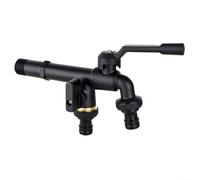 Babero de manguera de latón de doble salida extendido, grifo de jardín de cobre resistente con válvula de bola para sistema de rociadores de patio y lavandería, conexión de 1/2 pulgada, color negro