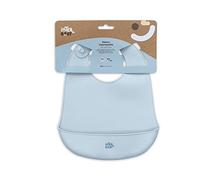 Interbaby - Babero Silicona Bebe | Babero Impermeable Bebe para Bebes y Niños Pequeños, Unisex, Ajustable | Babero Cómodo, Ligero, con Bolsillo Recogemigas, Sin BPA | Suave, Flexible, Azul Grisaceo