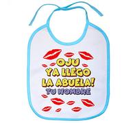 Babero frase divertida oju ya llegó la abuela personalizable con nombre - Celeste
