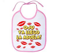 Babero frase divertida oju ya llegó la abuela - Rosa