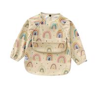 Babero impermeable con mangas largas para bebés, Baberos para alimentación infantil, Babero con bolsillo, Delantal de pintura, Bata antisuciedad, Unicolor o estampado, 6 a 12 meses (Rainbow, Pequeño)