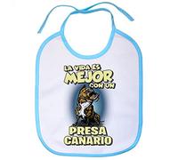 Babero la vida es mejor con un perro de raza Presa Canario - Celeste