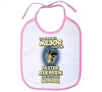 Babero la vida es mejor con un perro mascota Pastor Alemán que se llama personalizable con nombre - Rosa